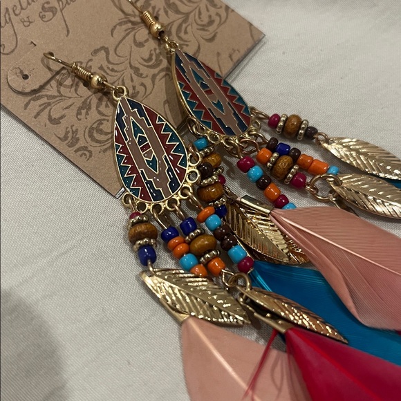 NEW FEATHER TASSEL EARRINGS - Picture 2 of 4